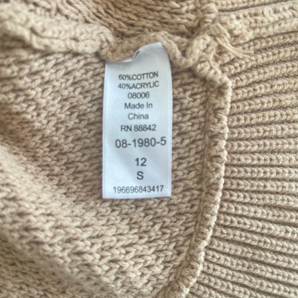 ROAMANS Womens Military Style Cardigan Sweater Beige Ruffle Collar Buttons‎